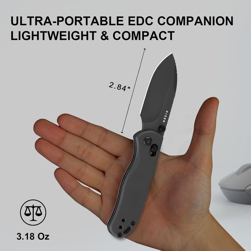 KIZER Drop Bear 2 Pocket Knife, 2.84" Nitro-V Drop Point Blade Folding Knife with Gray Aluminum Handle, Clutch Lock EDC Knives with Jimping on Spine for Men Women V3619.2KD2 - Image 5